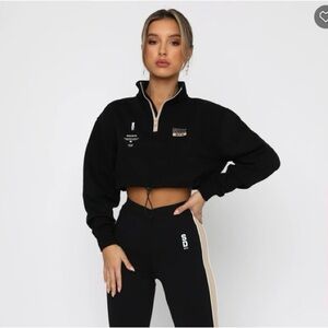 🖤 White Fox SDXWFA Cropped Quarter-Zip Pullover | Size Medium | Black | NWOT